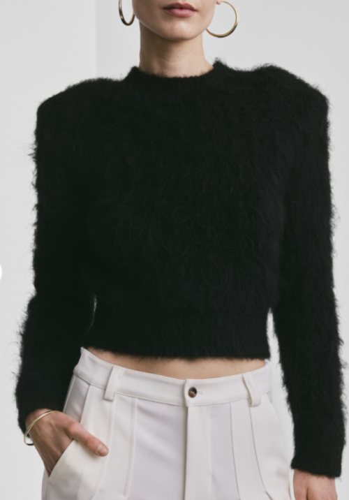 Hairy Knit Fitted Sweater - Black