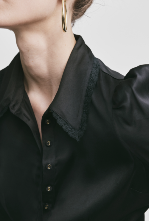 Satin Blouse -  Black 