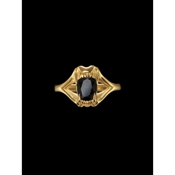 Tiny Jaw Stone Ring - Gold-pleated Silver - Black Spinel