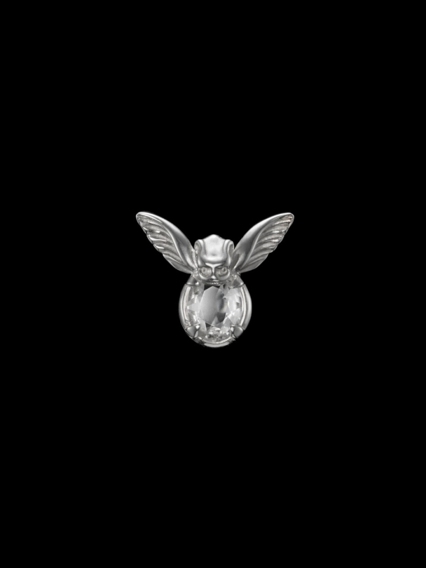 Tiny Gargoyle Ear Stud - Silver - Clear Quartz - Image 1