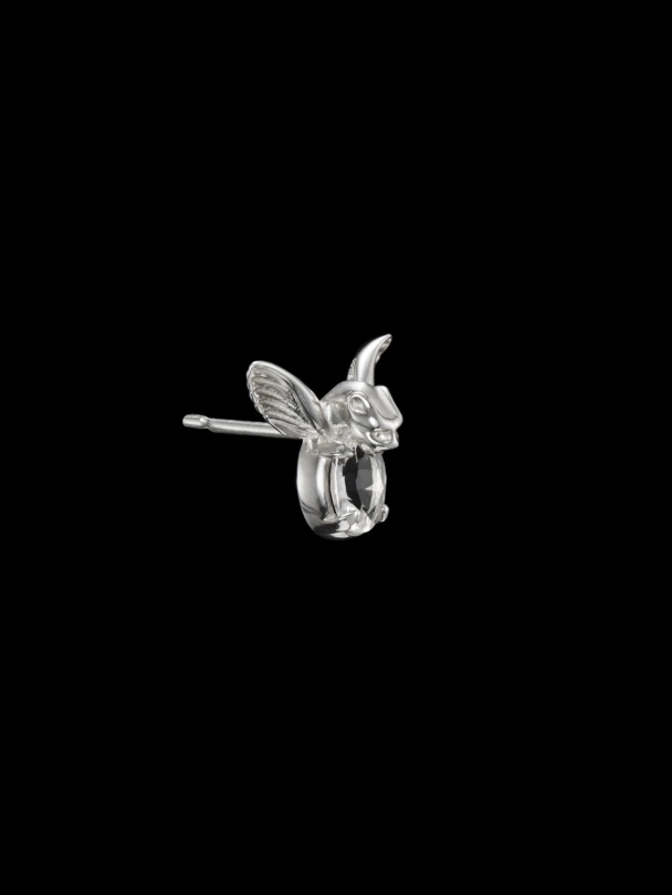 Tiny Gargoyle Ear Stud - Silver - Clear Quartz - Image 2