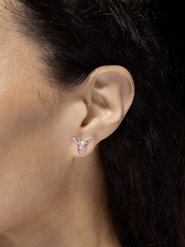 Tiny Gargoyle Ear Stud - Silver - Clear Quartz - Image 3