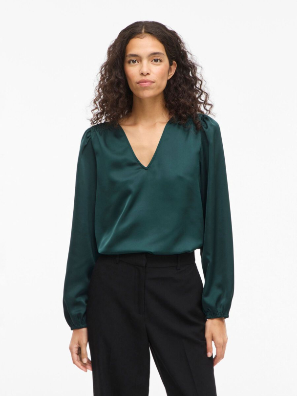 VIEllette langermet bluse, grønn - Image 1