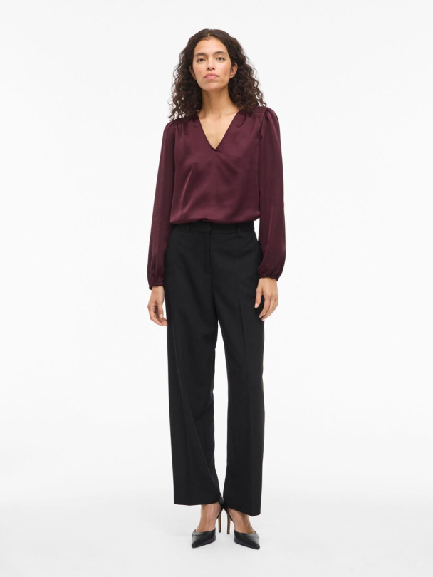 VIEllette langermet bluse, burgunder - Image 3