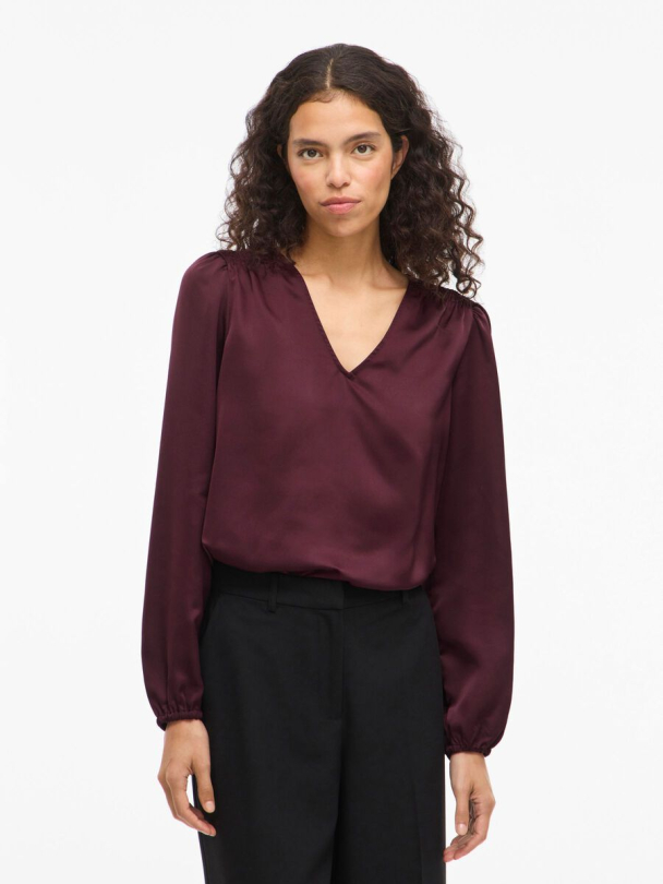 VIEllette langermet bluse, burgunder - Image 1