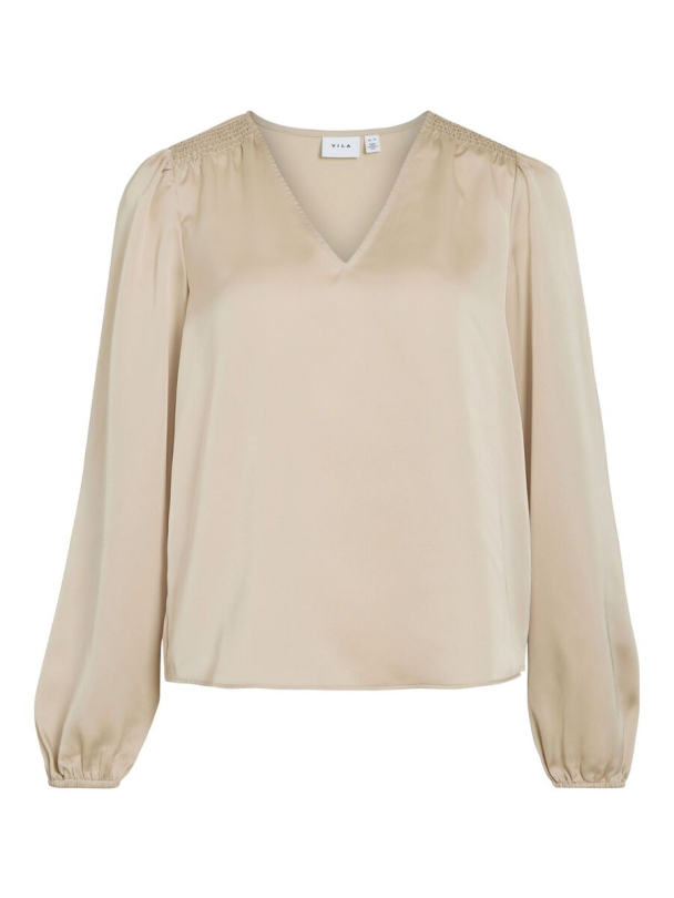 VIEllette langermet bluse, beige - Image 2