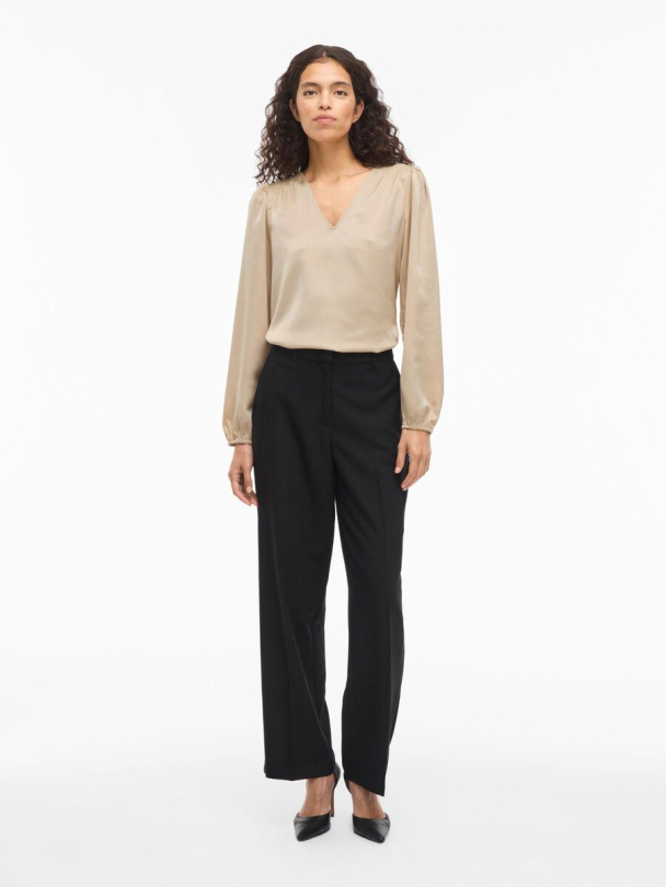 VIEllette langermet bluse, beige - Image 4