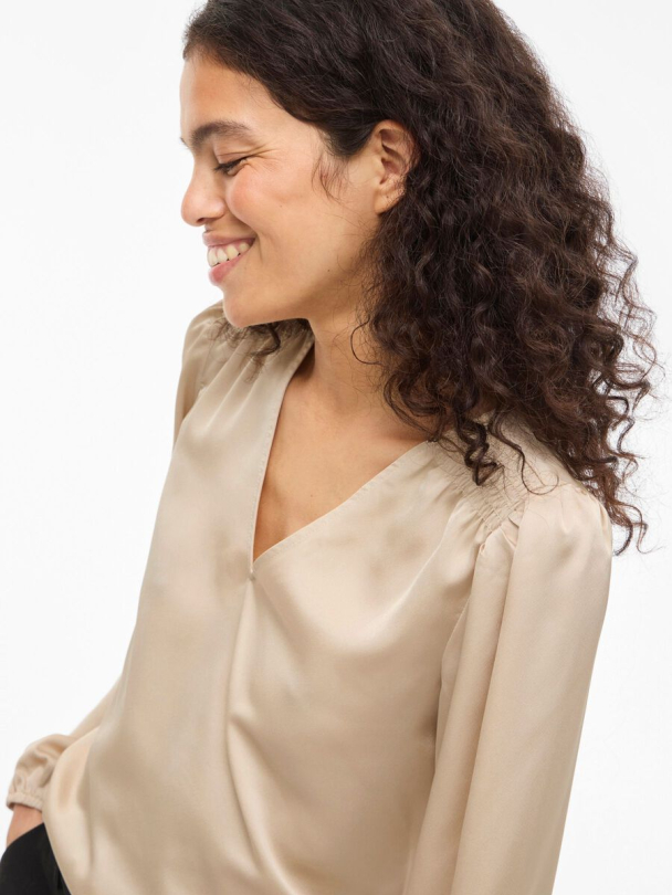 VIEllette langermet bluse, beige - Image 6