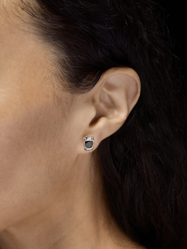 Mini Jaw Stone Ear Stud - Silver - Black Spinel - Image 3