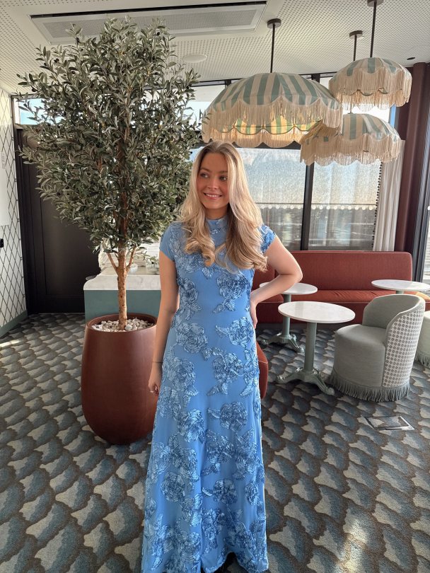 Mesh Capsleeve Maxi Dress - Hydrangea Blue  - Image 2
