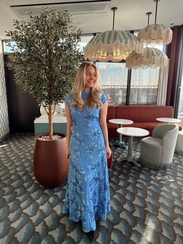 Mesh Capsleeve Maxi Dress - Hydrangea Blue  - Image 3