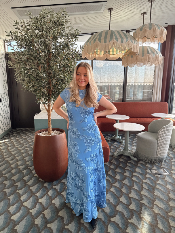 Mesh Capsleeve Maxi Dress - Hydrangea Blue  - Image 4