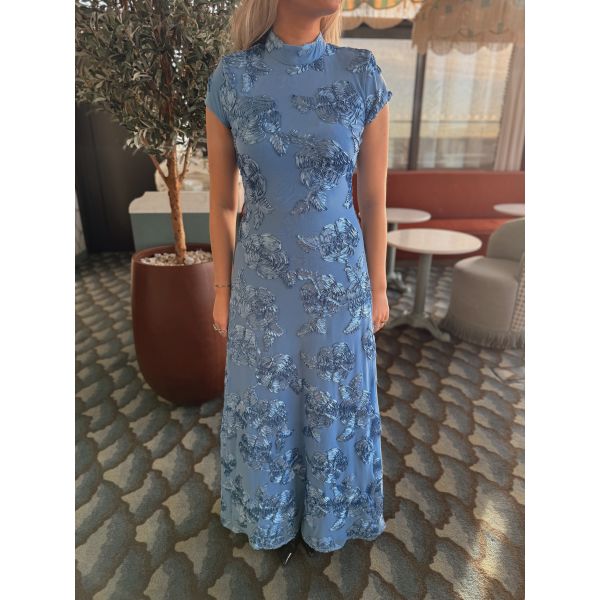 Mesh Capsleeve Maxi Dress - Hydrangea Blue 