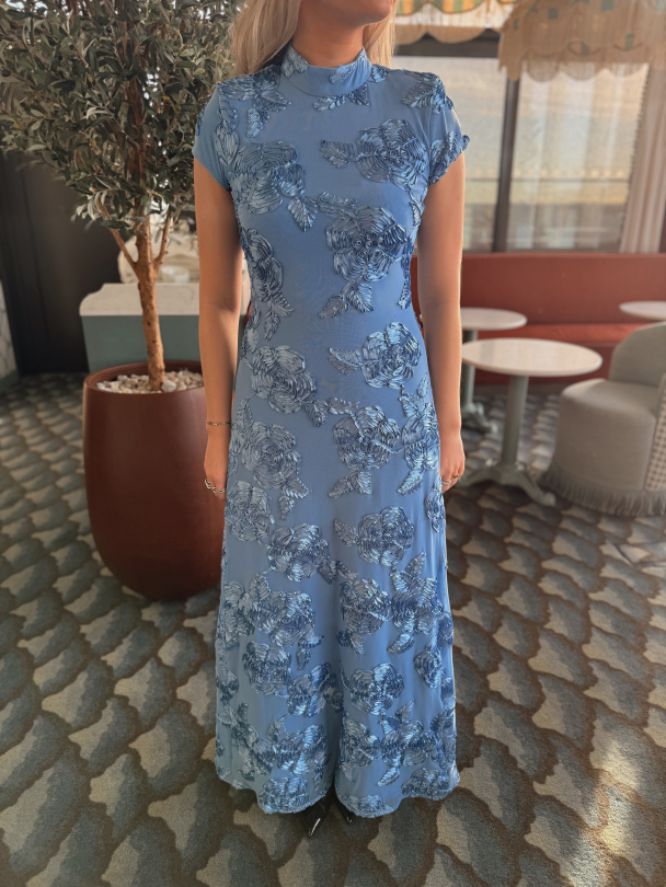 Mesh Capsleeve Maxi Dress - Hydrangea Blue  - Image 1