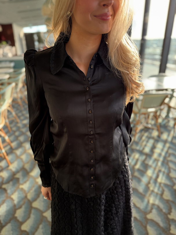 Satin Blouse -  Black  - Image 1