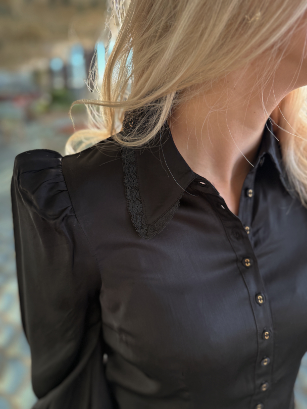 Satin Blouse -  Black  - Image 2