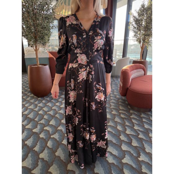 Satin Button-Down Dress - Midnight Birds