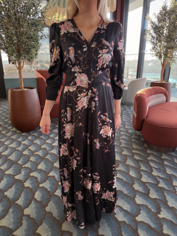Satin Button-Down Dress - Midnight Birds - Image 1