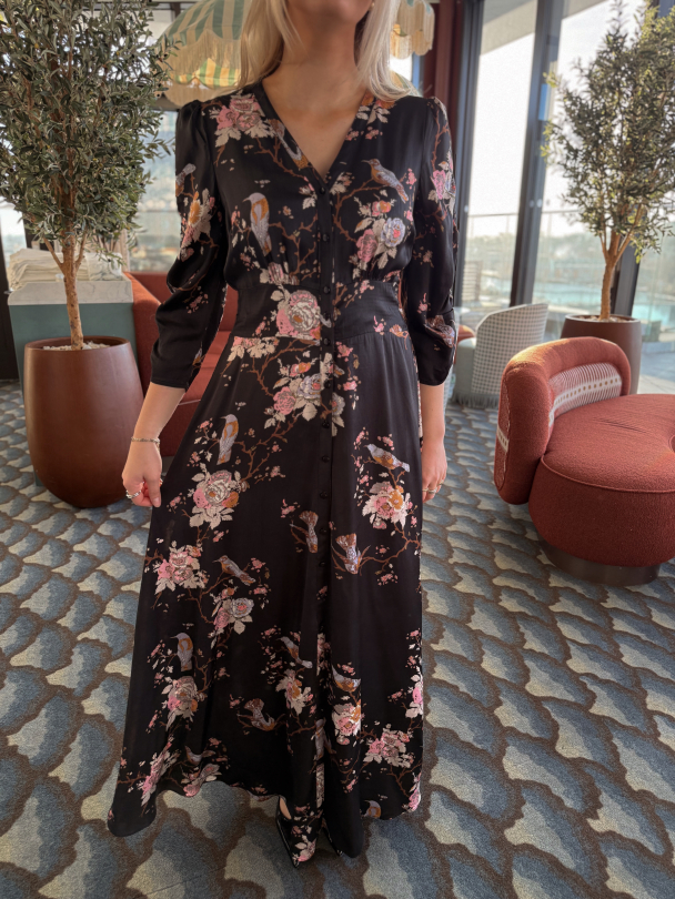 Satin Button-Down Dress - Midnight Birds - Image 6