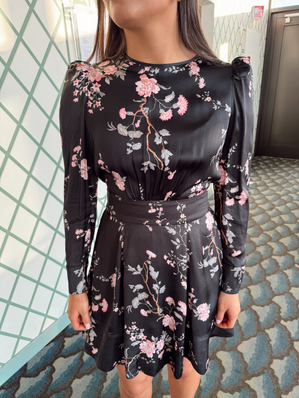 Satin Mini Dress - Midnight Garden - Image 1