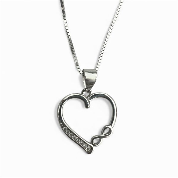 Sølv hjerte m. evighetstegn anheng 