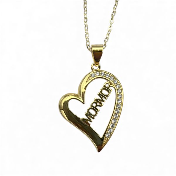 Forgylt hjerte "mormor" anheng 