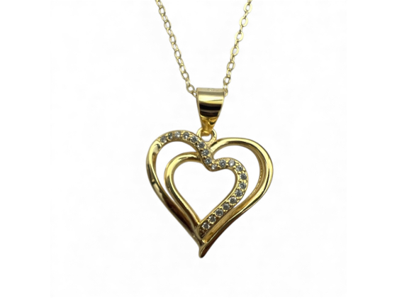 Forgylt dobbelt hjerte anheng 