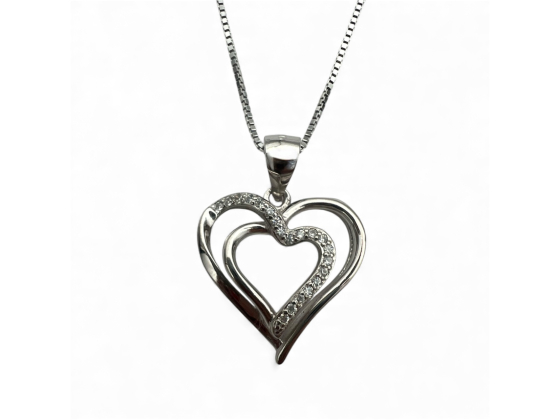 Sølv dobbelt hjerte anheng 