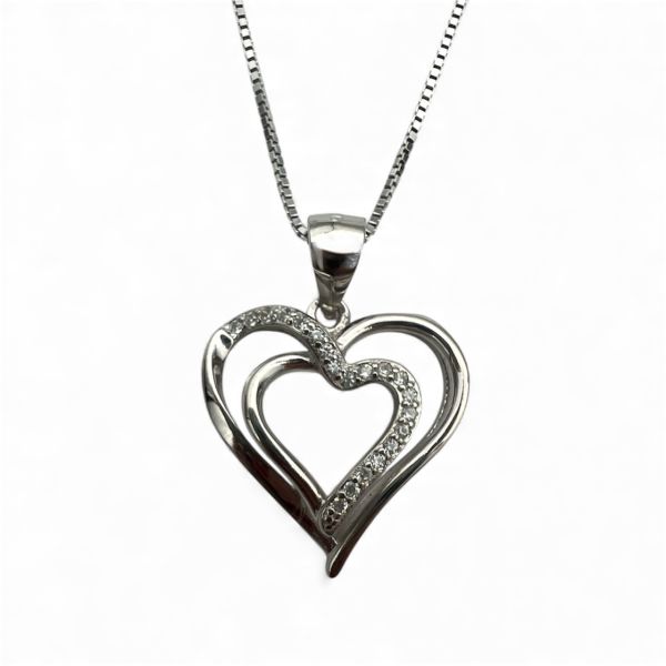 Sølv dobbelt hjerte anheng 