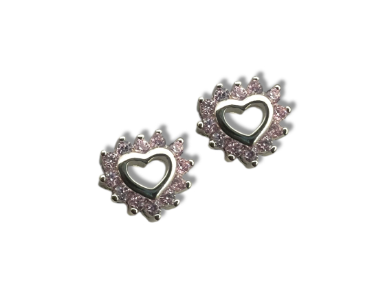 Sølv rosa zirkonia hjerte ørepynt