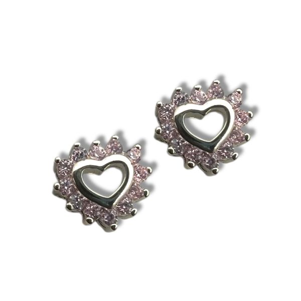 Sølv rosa zirkonia hjerte ørepynt