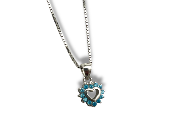 Sølv blå zirkonia hjerte anheng 