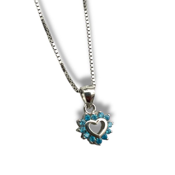 Sølv blå zirkonia hjerte anheng 