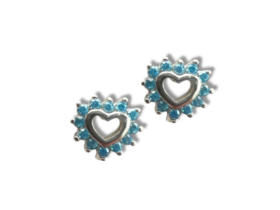 Sølv blå zirkonia hjerte ørepynt
