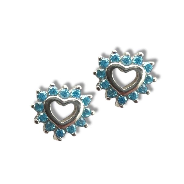 Sølv blå zirkonia hjerte ørepynt