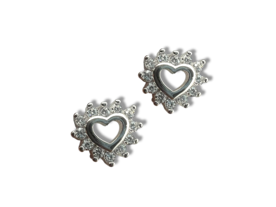 Sølv blank zirkonia hjerte ørepynt