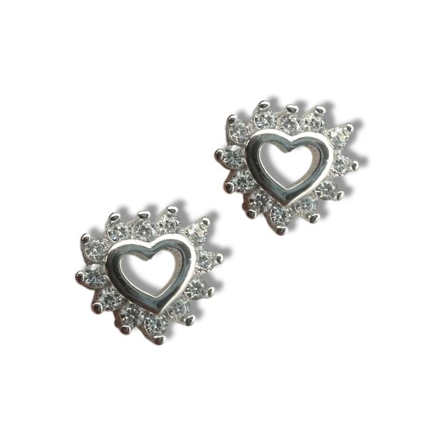 Sølv blank zirkonia hjerte ørepynt