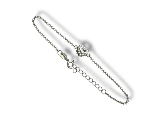Sølv blank zirkonia hjerte armbånd