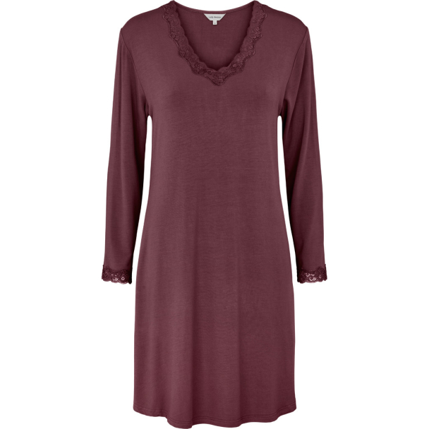 Bamboo long sleeve nightdress with lace, Plum - Image 3