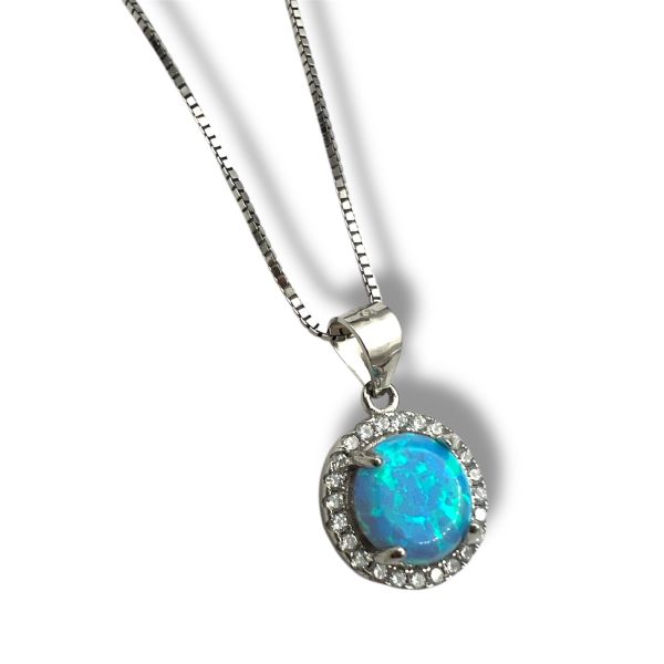 Sølv halskjede m. turkis opal