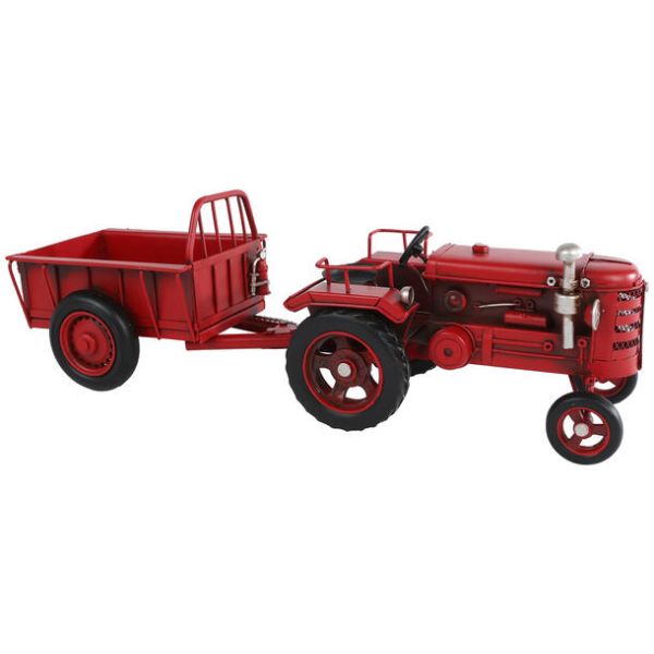 Traktor med henger rød metall 
