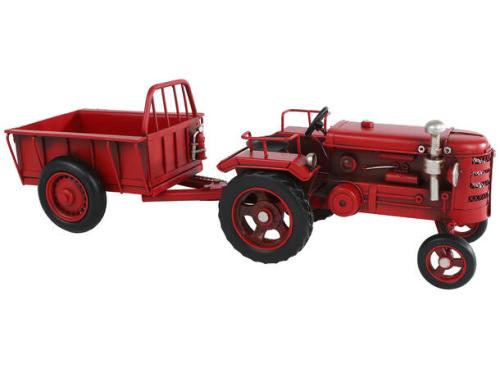 Traktor med henger rød metall 