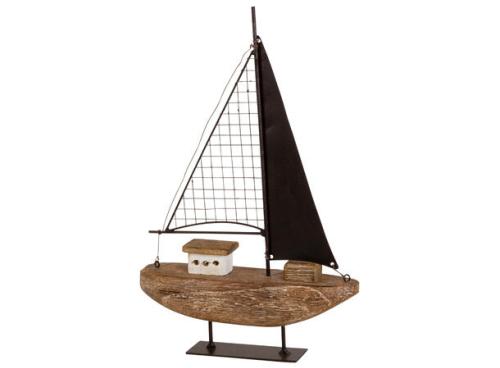 Båt tre i natur og sort metall 