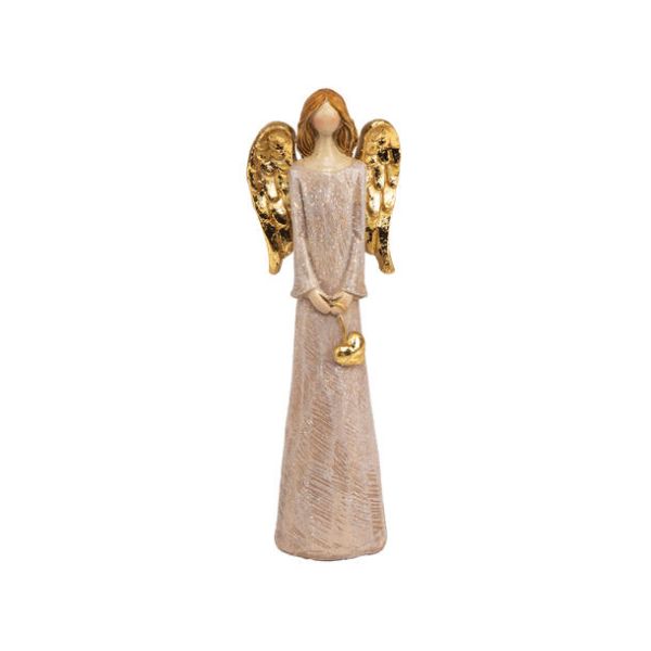 Engel beige m/hjerte gull 