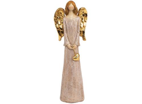 Engel beige m/hjerte gull 