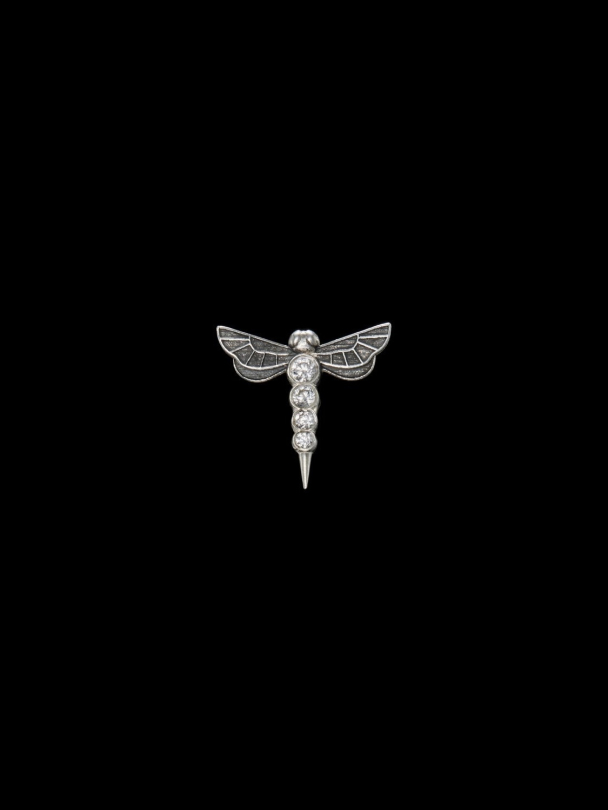 Dragonfly Ear Stud - Oxidized Silver - TW/VS Lab Grown Diamond - Image 1