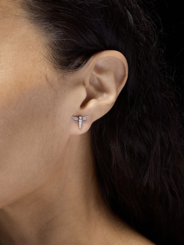 Dragonfly Ear Stud - Oxidized Silver - TW/VS Lab Grown Diamond - Image 2