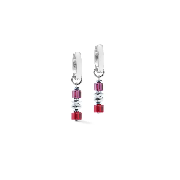 Earrings Wave Cube Flow Silver & Red