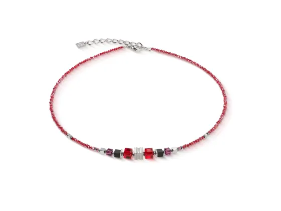 Necklace Wave Cube Flow Silver & Red
