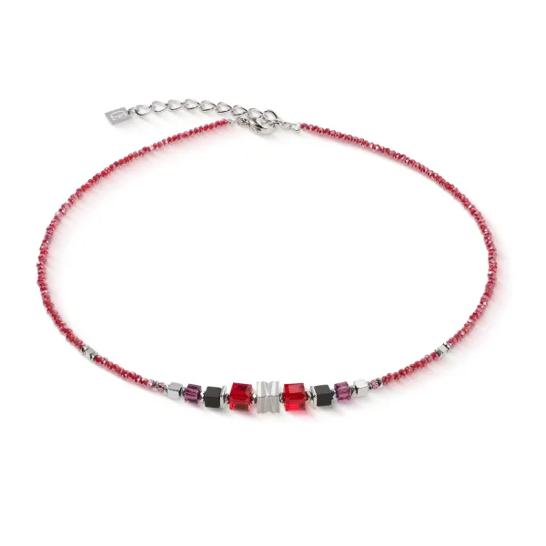 Necklace Wave Cube Flow Silver & Red
